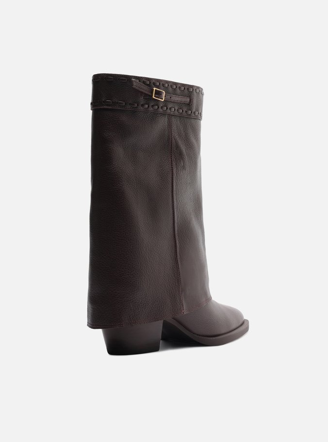Bota Marrom Couro Cano Curto Polaina Folk