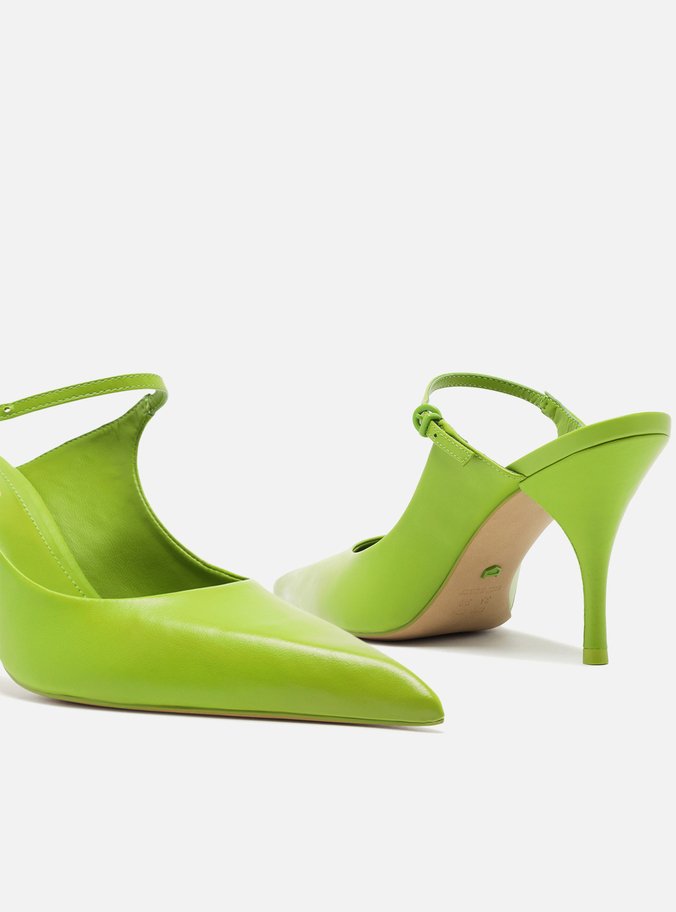 Mule Verde Couro Salto Fino Tira