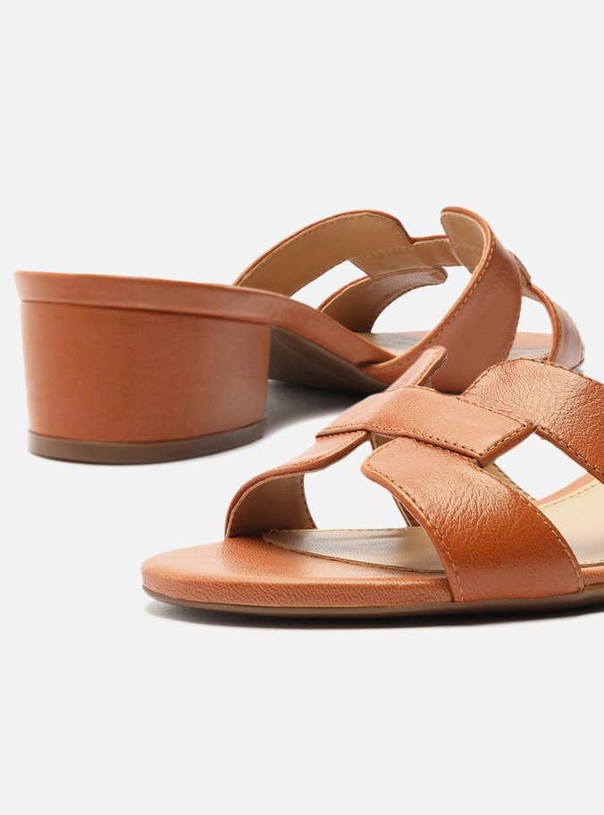 Mule Marrom Couro Salto Bloco
