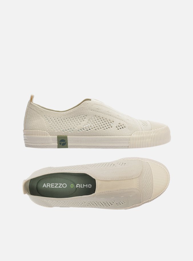 Tênis Slip On Branco Knit Elástico Alme