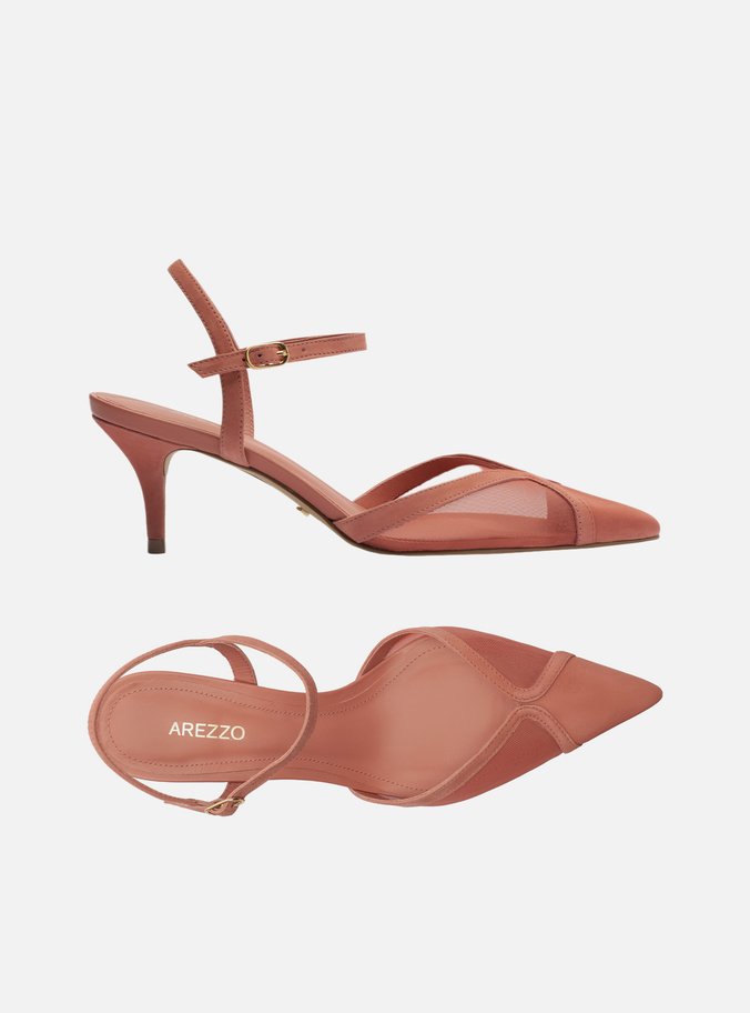 Scarpin Rosa Tela Salto Baixo