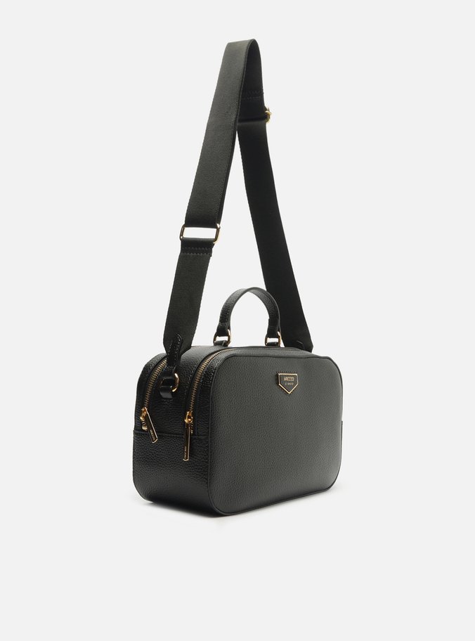 Bolsa Tiracolo Preta Média Detalhe Metal