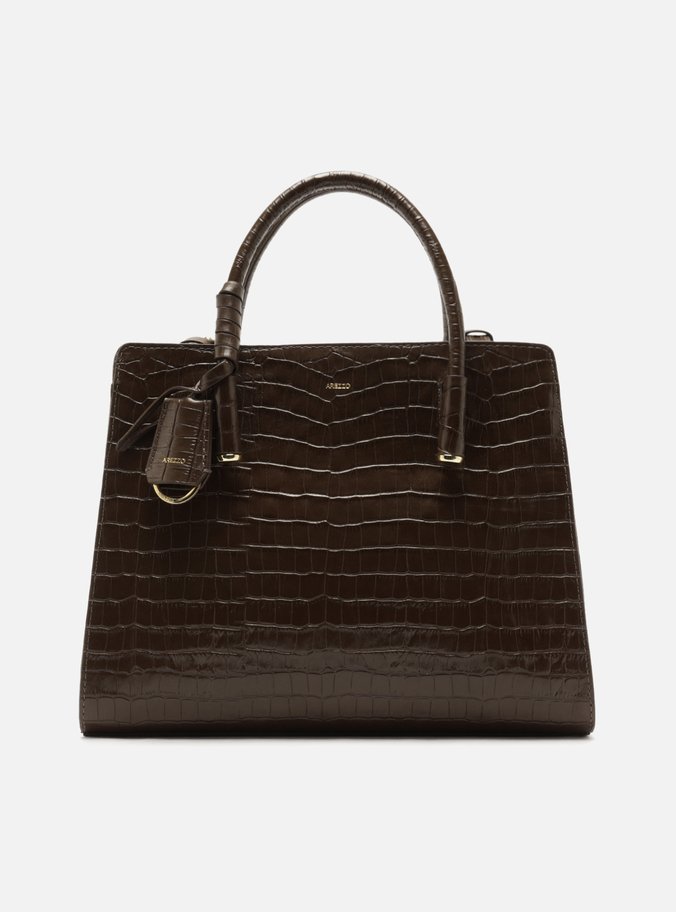 Bolsa Tote Marrom Couro Grande Croco Metais