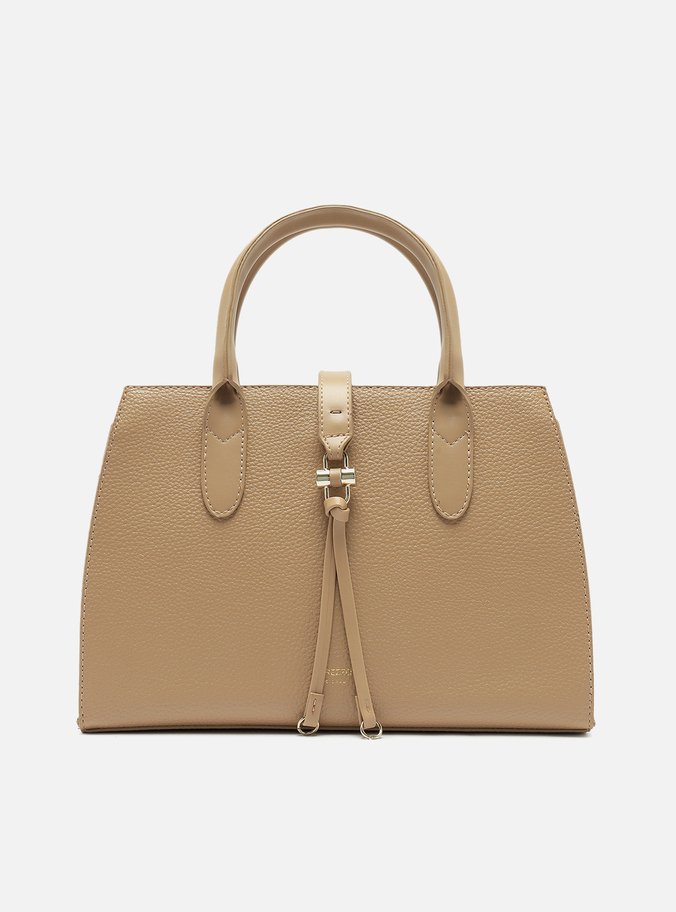 Bolsa Tote Bege Grande Detalhe Tiras Metal