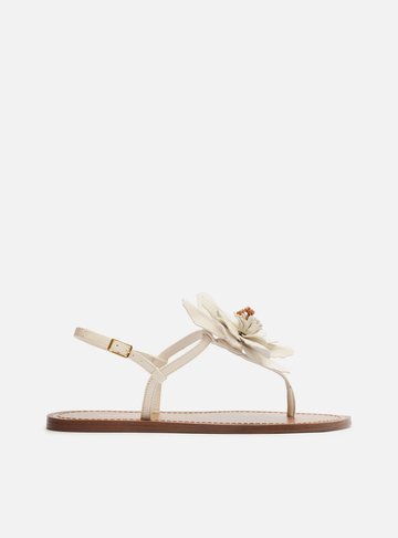 Sandália Rasteira Branca Couro Slim Flor