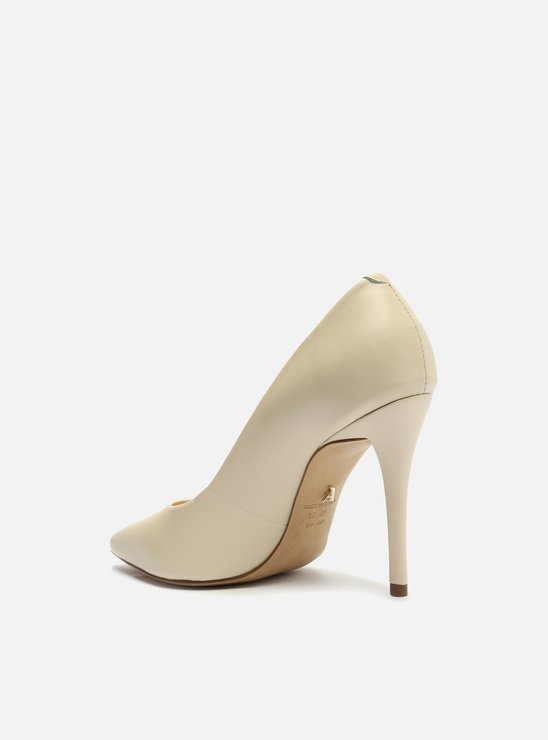 Scarpin Off-White Couro Salto Alto Fino Bico Fino