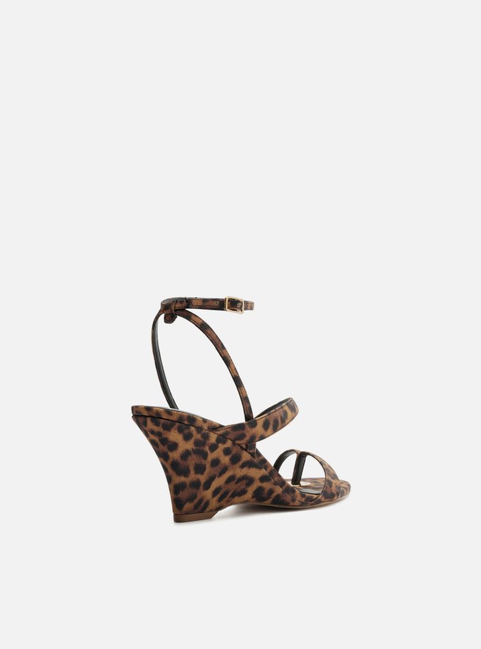 Sandália Animal Print Salto Anabela Curvo Tiras