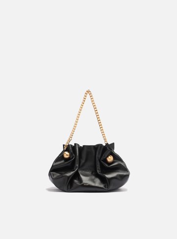 Clutch Preta Couro Pequena Pregas Corrente