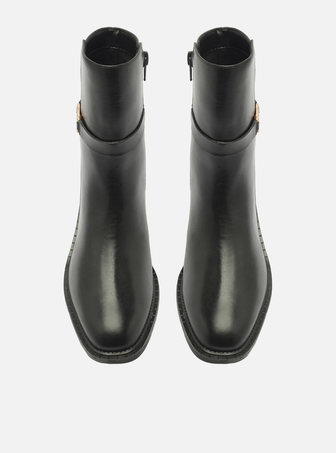 Bota Preta Couro Cano Curto Tira Metal