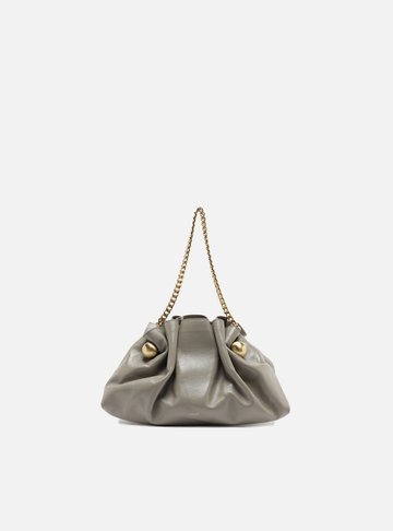 Clutch Cinza Couro Pequena Pregas Corrente
