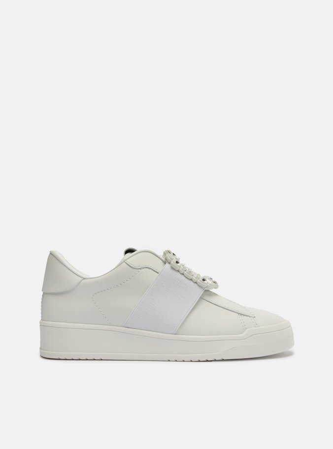Tênis Slip On Branco Couro Pedraria