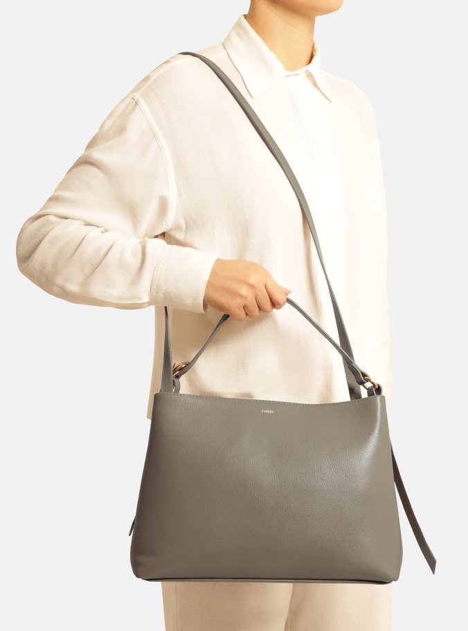 Bolsa Tote Cinza Couro Grande Básica
