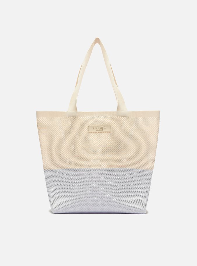 Bolsa Shopping Bege e Azul Grande Crochê