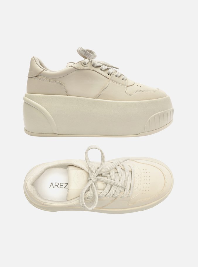 Tênis Nude Couro Flatform Bold