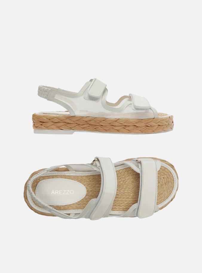 Sandália Papete Branca Tela Flatform Velcro