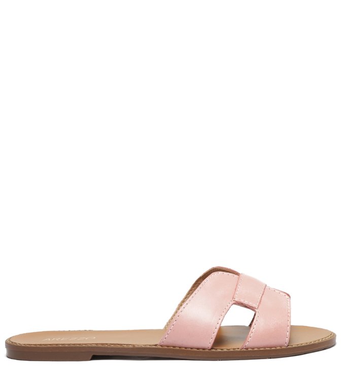 Rasteira Rosa Couro Slide Rose Glam