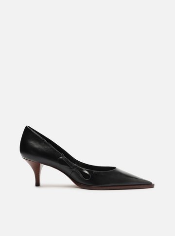 Scarpin Preto Couro Salto Kitten Laço