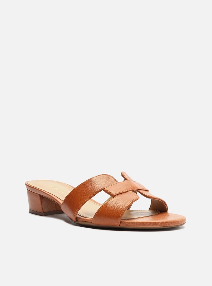 Mule Marrom Couro Salto Bloco