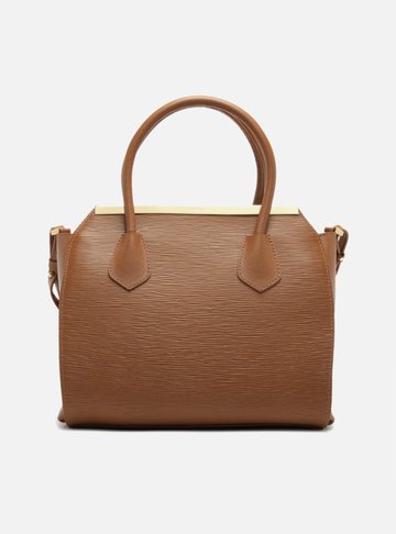 Bolsa Tote Marrom Couro Textura Grande Metal