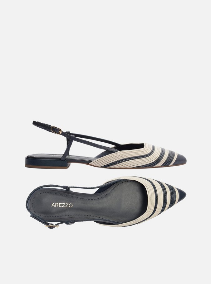 Sapatilha Azul Couro Slingback Bicolor