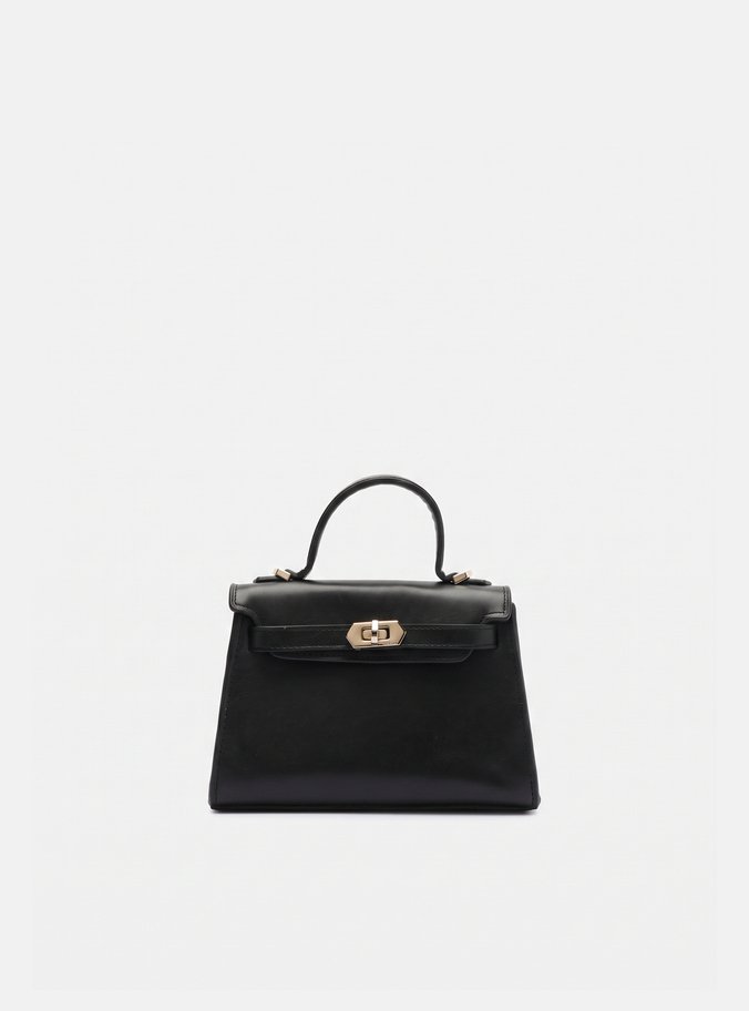 Bolsa Nina  Satchel Preta Couro Pequena