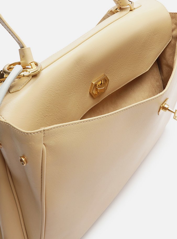 Bolsa Satchel Bege Couro Grande Bag Charm Nó