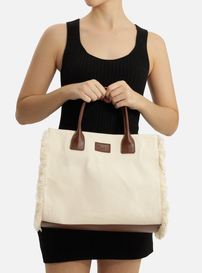 Bolsa Tote Branca Lona Média Franjas Lulu