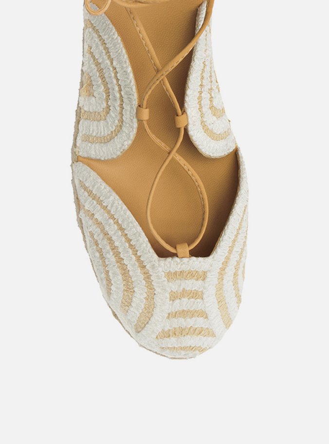 Espadrille Natural Bordada Rasteira Amarração