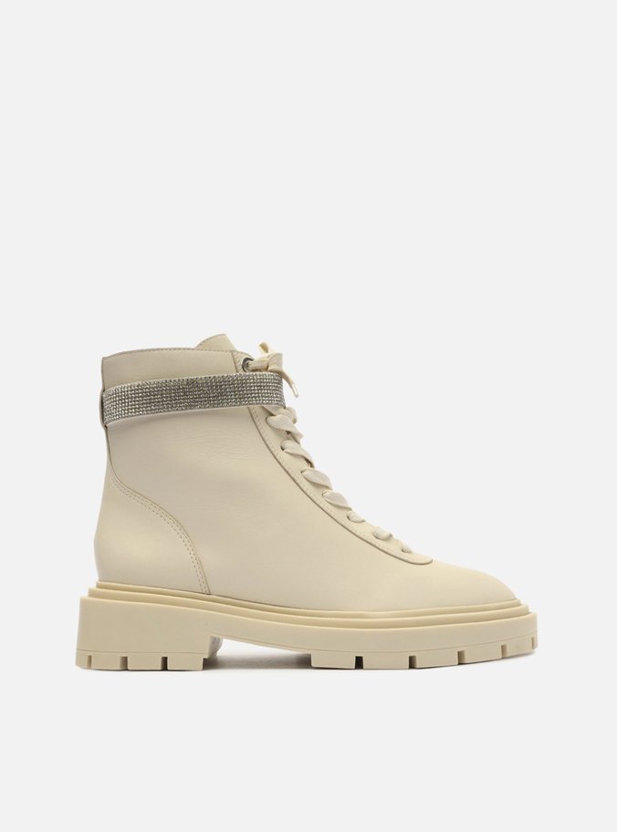 Coturno Off-White Couro Tratorado Tira Strass