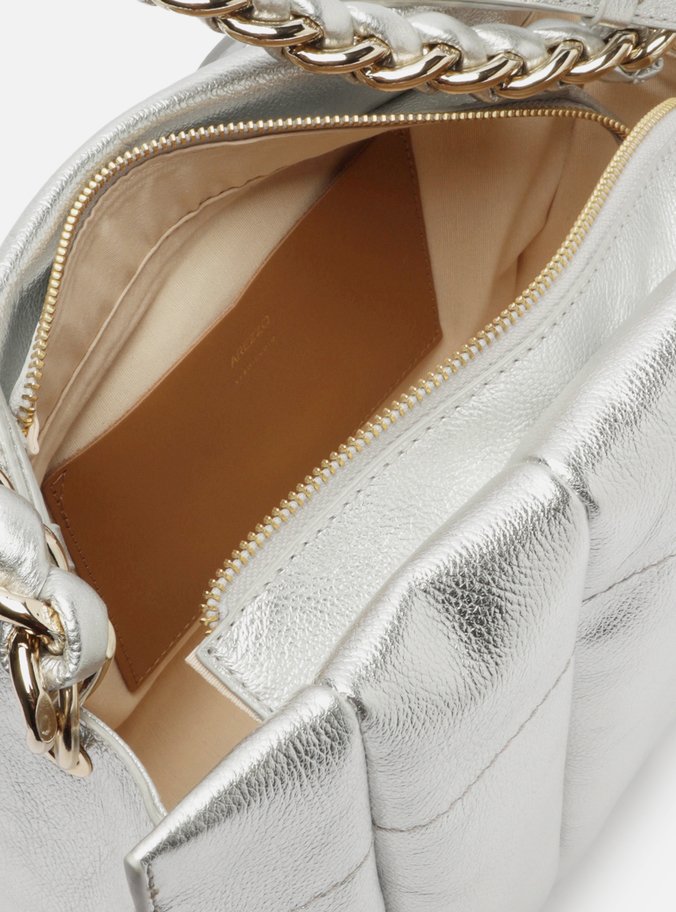Bolsa Tote Prata Couro Milano Chain Grande