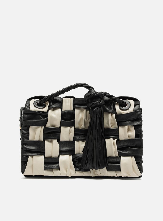 Bolsa Tiracolo Preta Couro Grande Tressê Bicolor