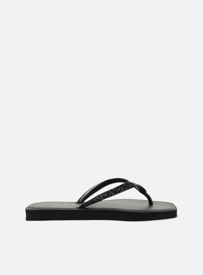 Chinelo de Dedo Preto Strass Square
