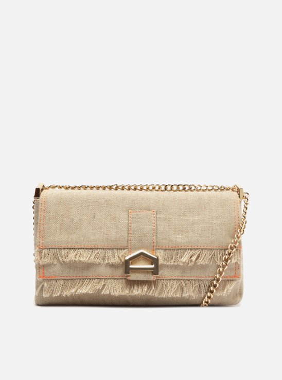 Bolsa Tiracolo Bege Linho Média Gisele Corrente