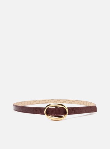 Cinto Vermelho Couro Fino Fivela Oval Metal