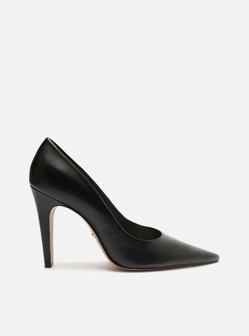 Scarpin Preto Couro Salto Alto Bico Fino