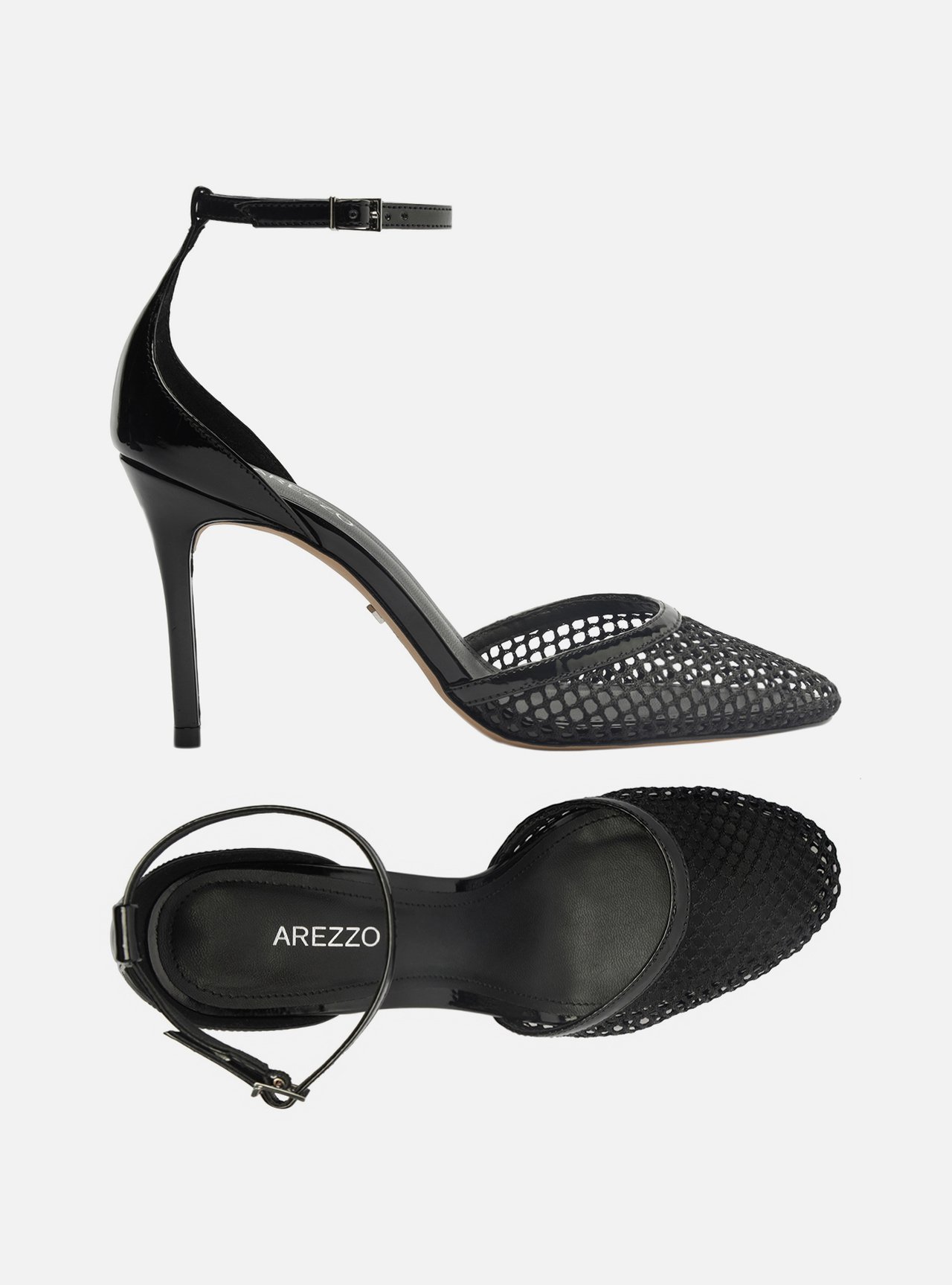 Scarpin Preto Salto Alto Fino Aberto Tela — foto 5