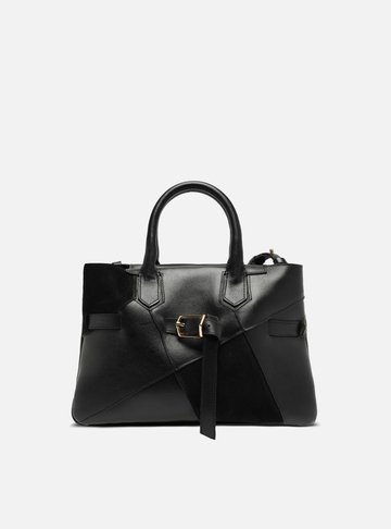 Bolsa Tote Preta Couro Média Fivela