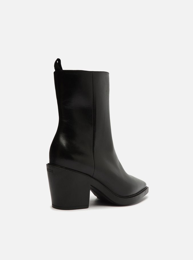 Bota Preta Couro Cano Médio Western