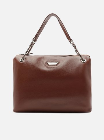 Arezzo — Bolsa Shopping Marrom Couro Grande Metal