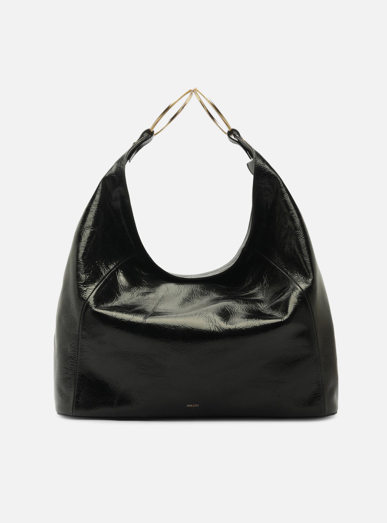 Bolsa Hobo Preta Couro Grande Argolas Alça — foto 6