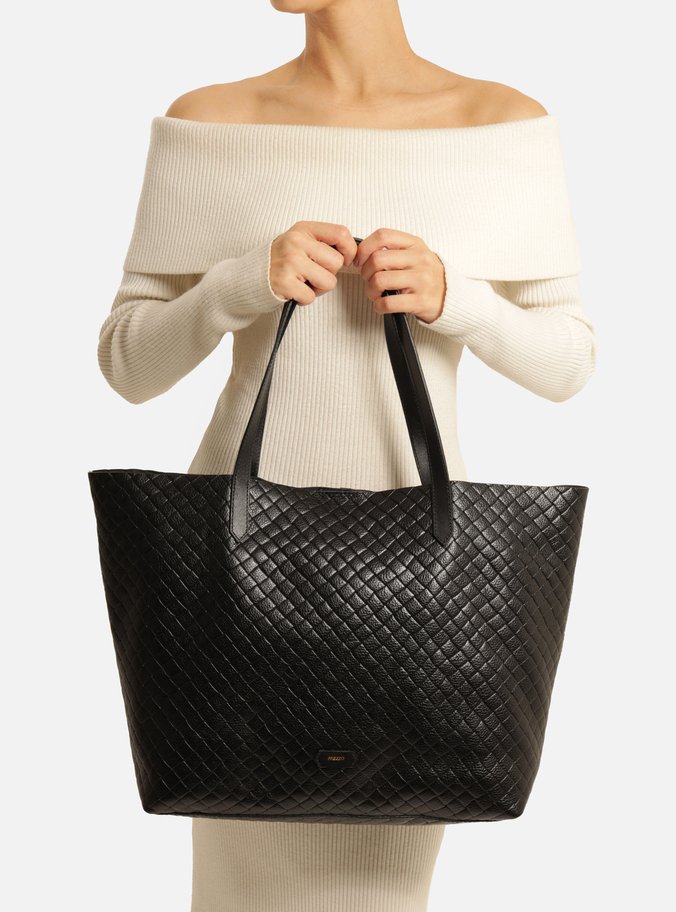 Bolsa Shopping Preta Couro Grande Tressê