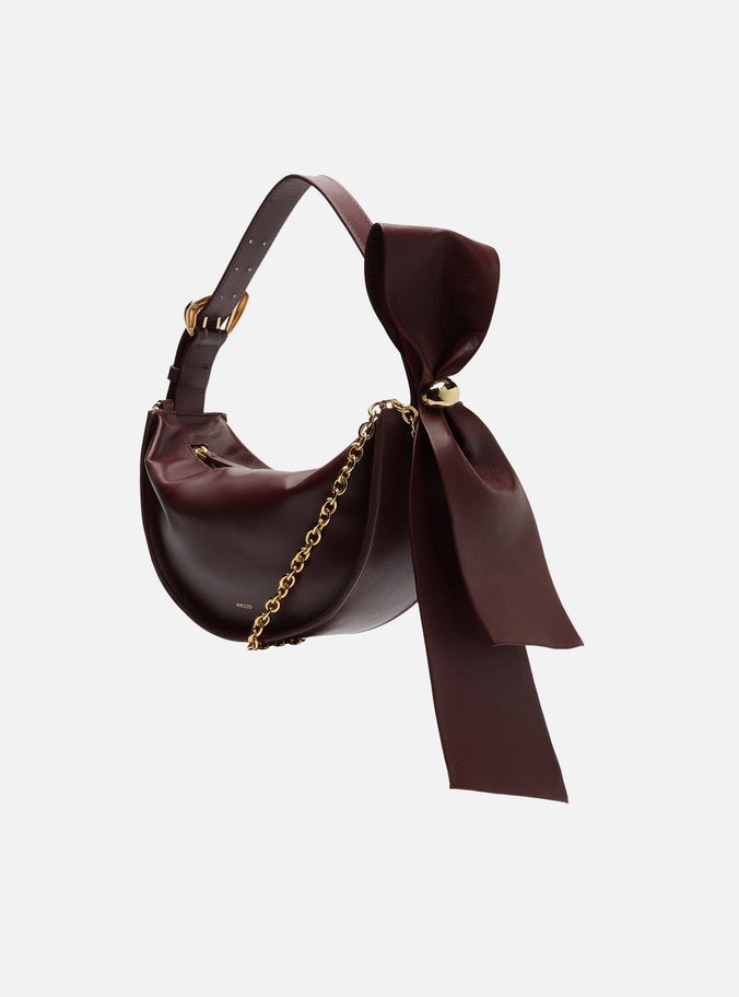 Bolsa Tiracolo Vinho Couro Média Laço Metal