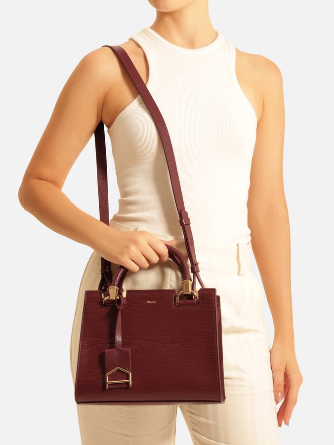 Bolsa Tote Vinho Couro Abraccio Média