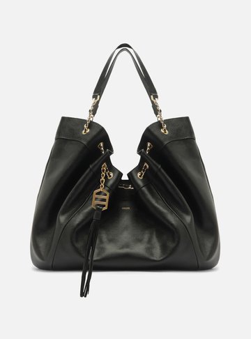 Bolsa Shopping Preta Couro Grande Franzido