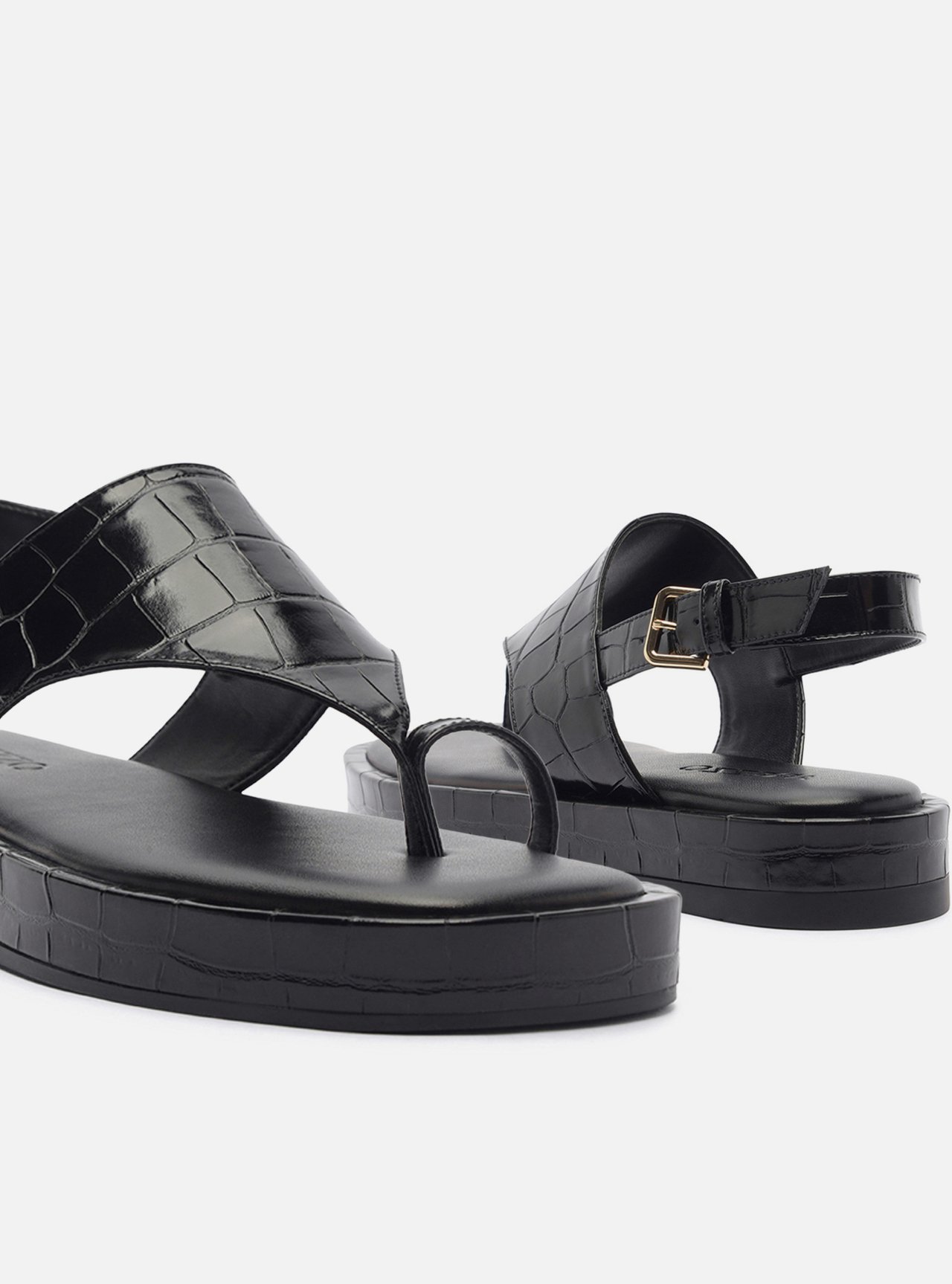 Sandália Flatform Preta Croco Tira Larga — foto 4