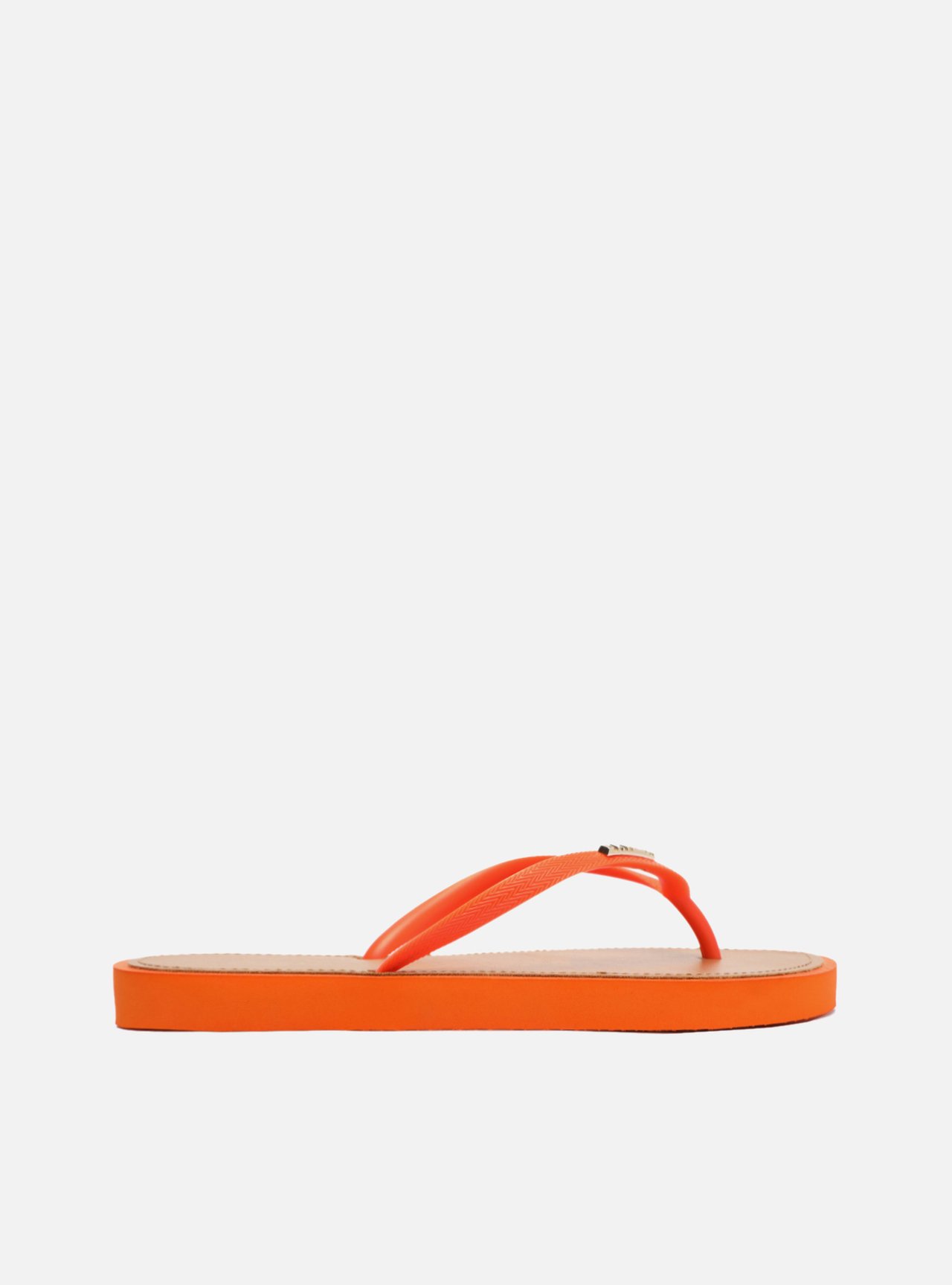 Chinelo de Dedo Tiras Laranja Palmilha Marrom — foto 3