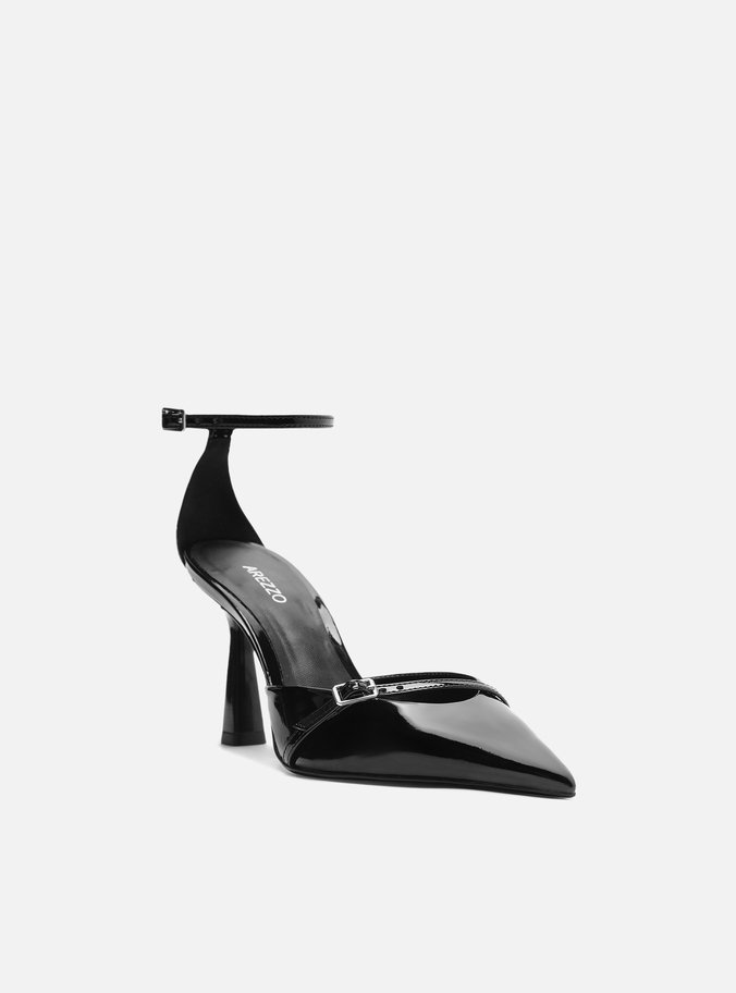 Scarpin Preto Verniz Salto Alto Fino Tira