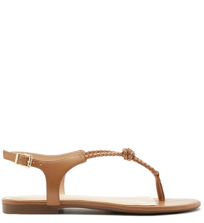 Sandália Couro Rasteira Chicote Natural Wood
