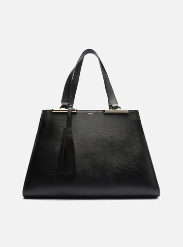 Bolsa Shopping Preta Couro Grande Metal Barbicacho