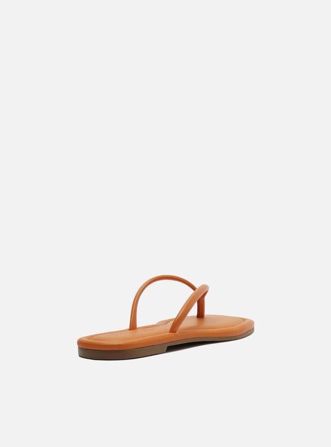 Rasteira Laranja Flip Flop Bico Quadrado